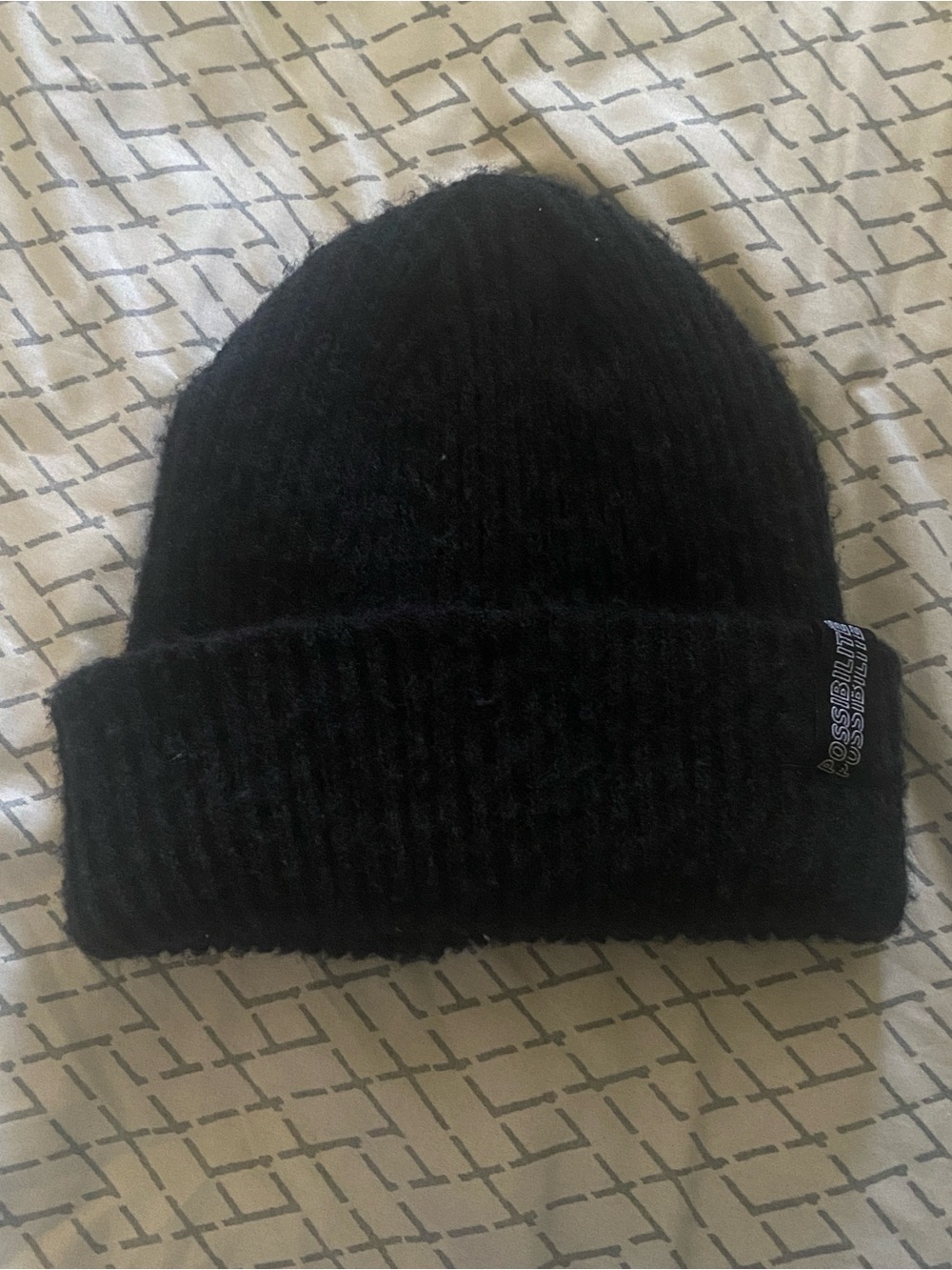 Black Ribbed Knit Beanie Hat - Unknown Brand